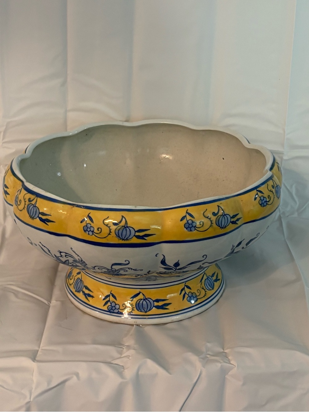 Decorative Yellow and Blue Floral Ceramic Bowl